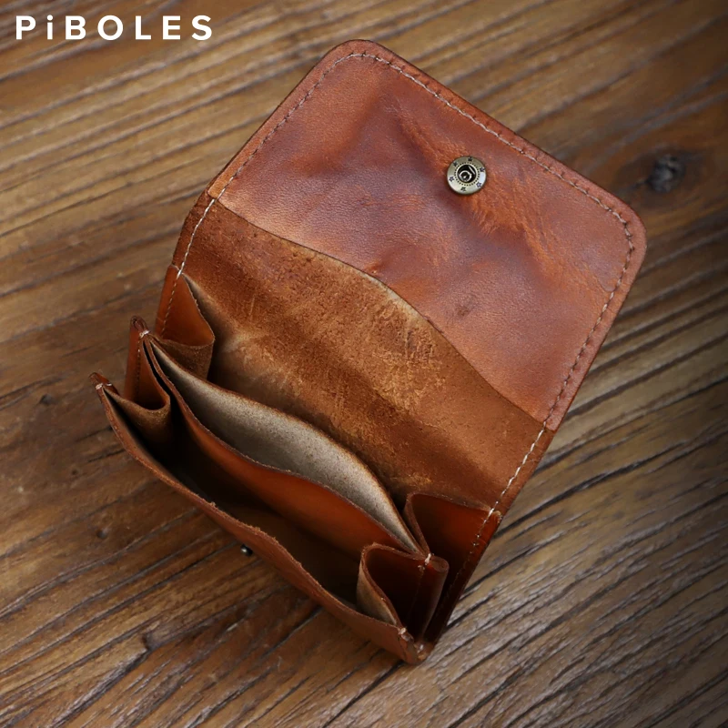 Vintage Genuine Leather Card Wallet Handmade Cowhide Credit Card Holder Box ID Card Case Small Storage Coin Purse Money Bag Men