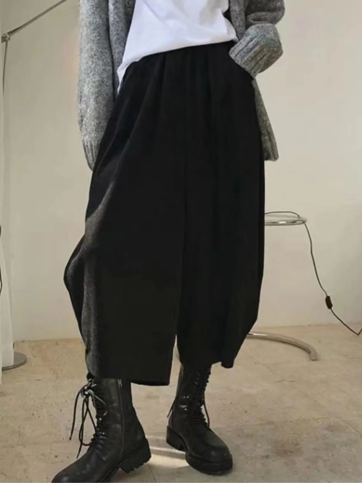المرأة فضفاضة واسعة الساق الجزرة السراويل مرونة الخصر عادية تسع نقاط الحريم القديمة أبي السراويل الخريف الشتاء التخسيس فضفاضة تناسب #2
