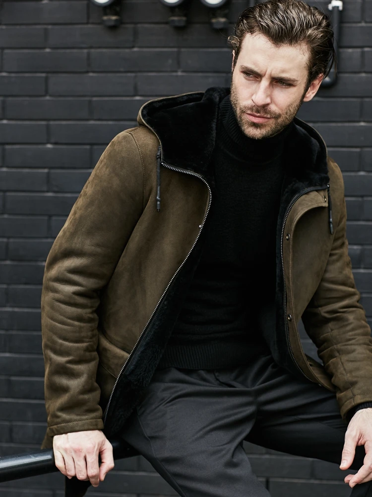 Blouson d'hiver en cuir véritable pour homme, manteau Long à capuche, en peau de mouton véritable, nouveau, 2022