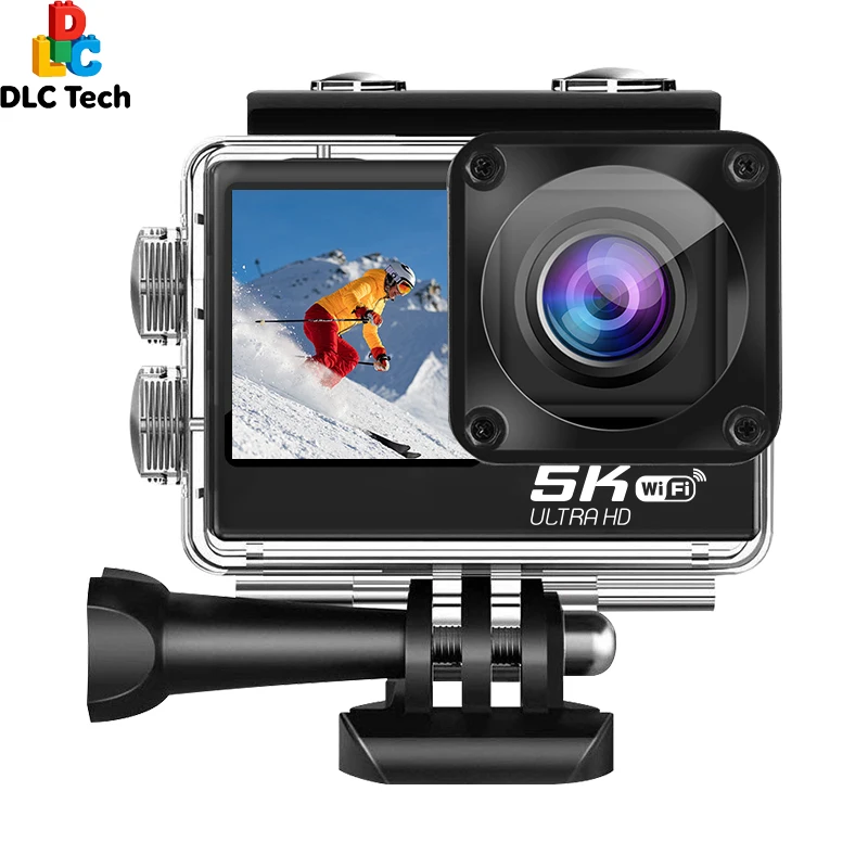 DLC Dual Screen 5K Sports Camera 30M  Waterproof  Wireless Remote Mic Car Dash Cam for Bicycle Motorcycle  Diving Photography