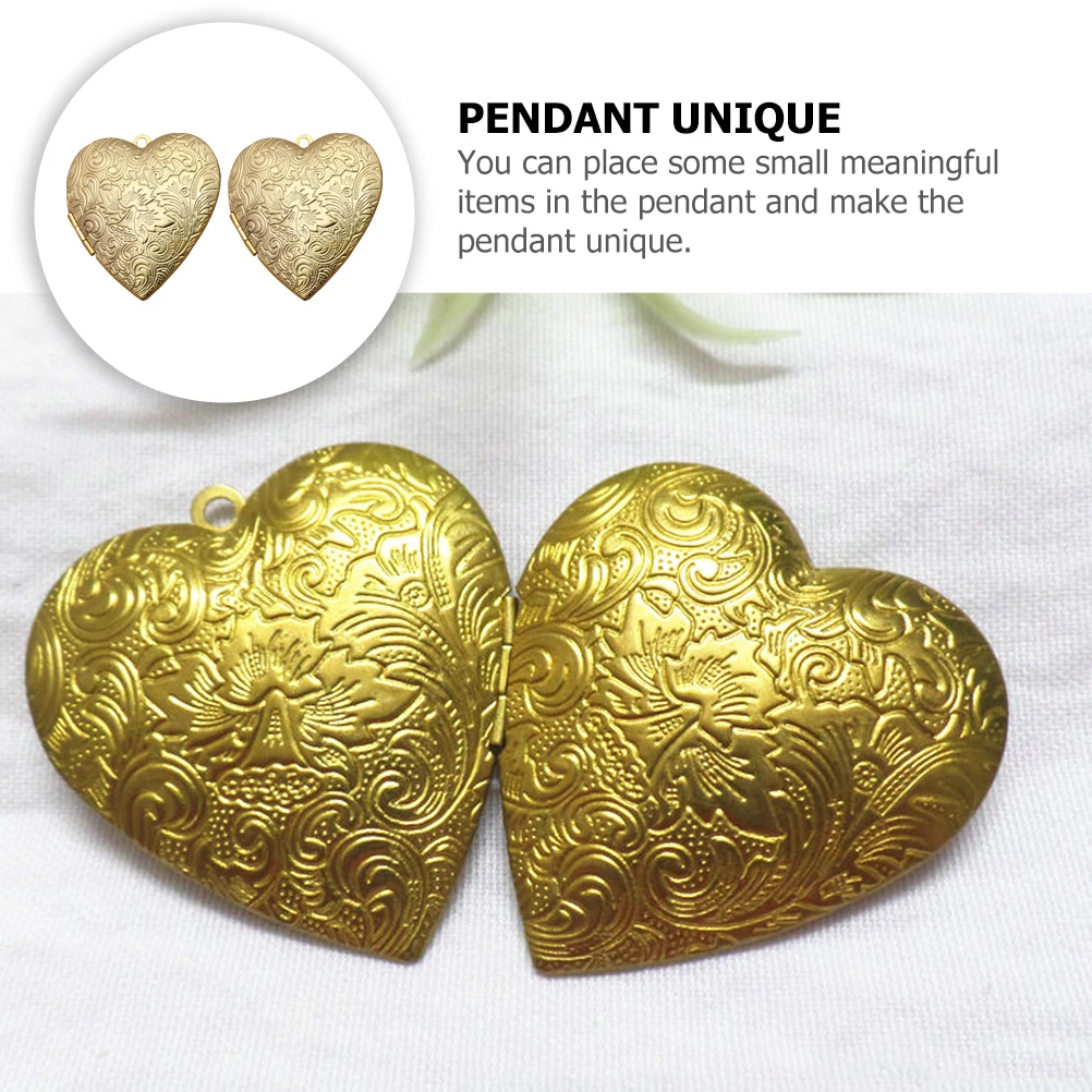 

2 Pcs Photo Box Pendant Copper Jewelry Decor Heart Shaped Adornments Decorations Accessories Souvenir Pendants DIY Charms