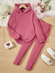 7-13 Year Old Girl's Autumn Outfit Pit Stripe Long Sleeved Hooded Top+Casual Pants Girl Spring And Autumn Two-Piece Set