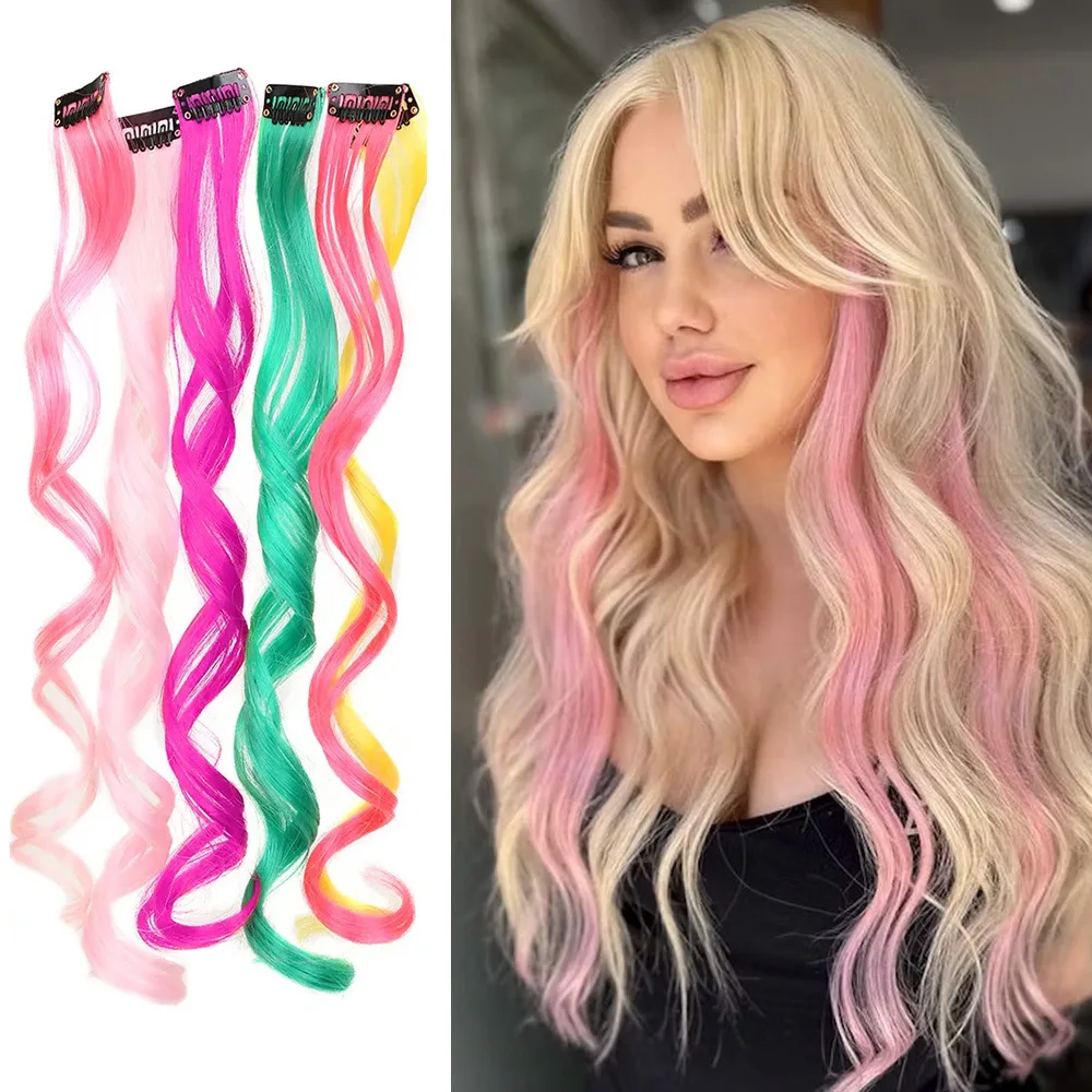 Peluca teñida en la oreja, extensiones de cabello rizado de colores, extensiones de cabello sin costuras teñidas con brillo de una pieza para cabello rizado