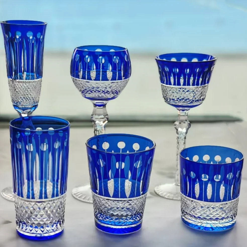 

Бокалы для вина ручной работы с резьбой в виде лотоса, цветные, для шампанского, синие, в стиле Edo Kiriko, для хайбола, коктейлей и виски