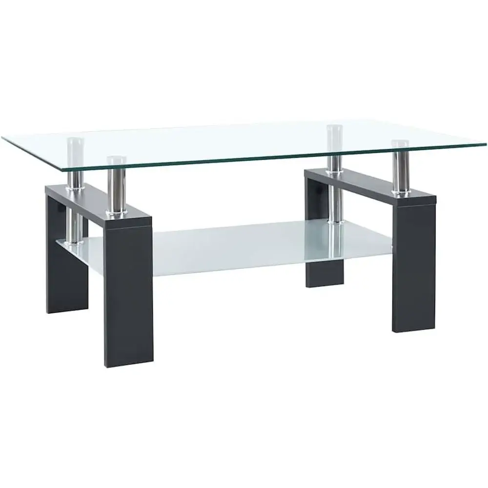 

Coee Table with Grey Melaminand Tempered Glass Top, Side Table or Living Room, 37.4''x21.7''x15.7'', Grey and Transparent