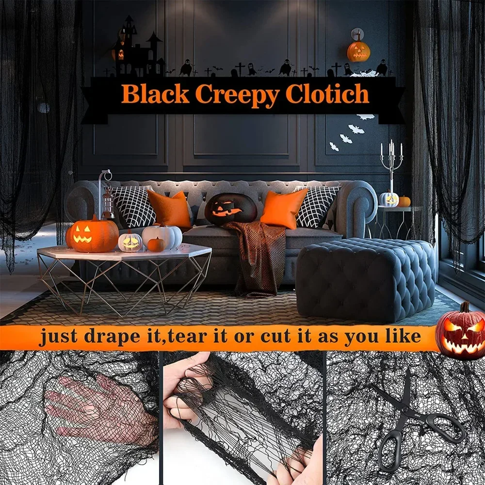 183x76cm Halloween Gaze Dekoration Super Größe gruseligen Stoff Halloween Dekoration tragbare schwarz weiß Roving Grid Party liefert – Detail 2