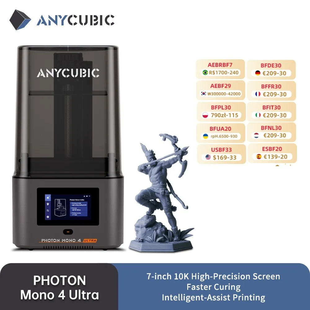 

ANYCUBIC Photon Mono 4 Ultra AE Version LCD 3D Printer 7" 10K High Precision 3D Printing 2.2L Build Volume 236mm*231mm*430mm