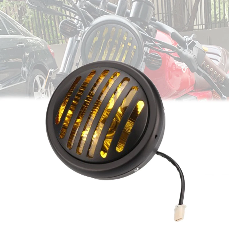 

Black Metal Retro Headlight Round Motorcycle Grill Headlight Motorbike Retro Headlights Moto Scooter Halogen Headlight ATV Parts