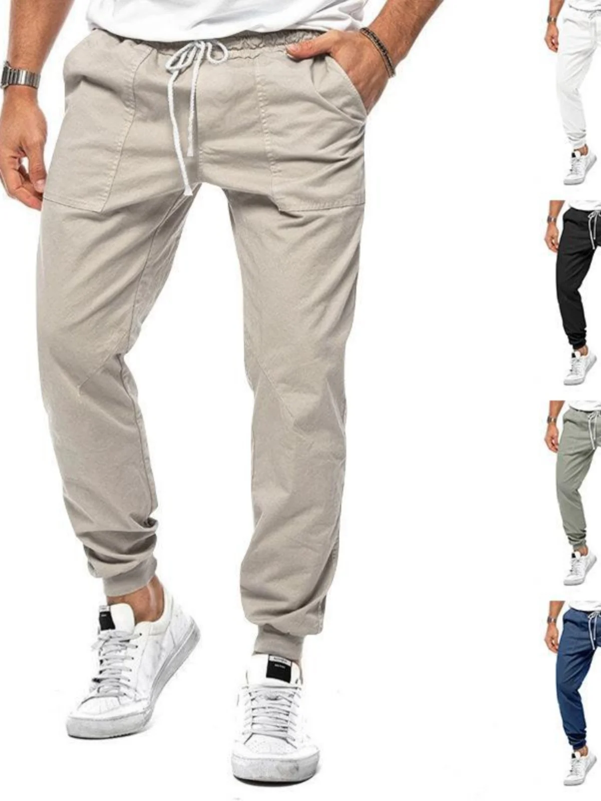 

Мужские повседневные брюки на шнурке, весна-лето, классическая тканая спортивная рабочая одежда, длинные брюки, большие размеры, прямые брюки с высокой талией