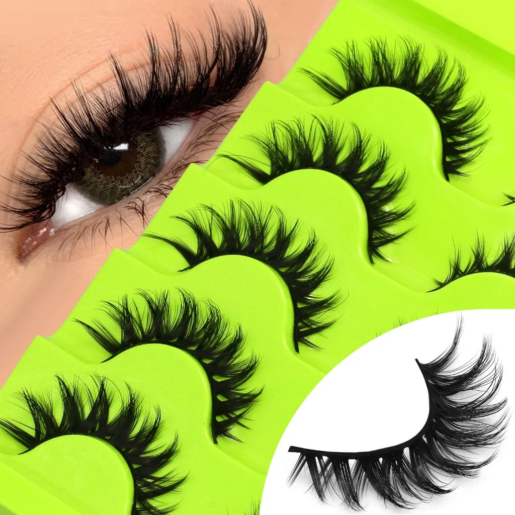 VELTRINAY 3D Faux Mink Lashes Künstliche Wimpern Flauschige, gekreuzte Wimpern Natürlicher Look Wispy Cat Eye Lashes Strip Lashes Makeup