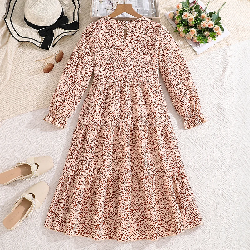 Children\'s Dress For Girls 8-12 Years O-neck Long-sleeved Dress Comfort Style