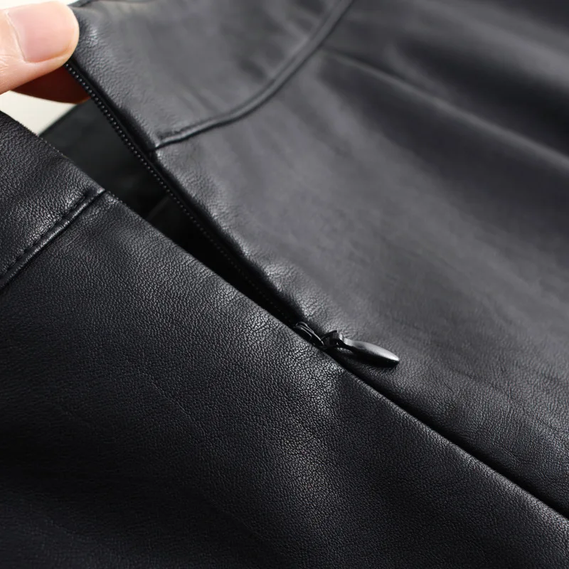 Zipper High Waist Slim PU Leather Bodycon Pencil Skirt Women Fall Winter Elegant Chic Long Coffee Black Skirts Office Lady 99650 image 4