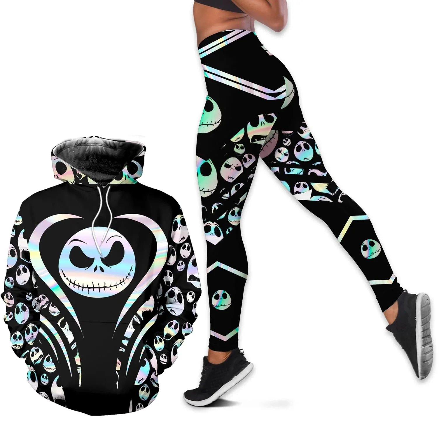 Jack Skellington pesadilla antes de Navidad Combo Sudadera con capucha y Legging conjunto Disney Sudadera con capucha pantalones de yoga pantalones de chándal traje deportivo de moda