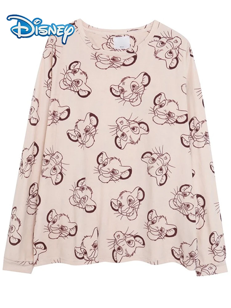 

Фланелевая пижама с мультяшным принтом Disney King of the Jungle Simba, женская футболка с длинными рукавами, повседневный джемпер, топы унисекс для пар