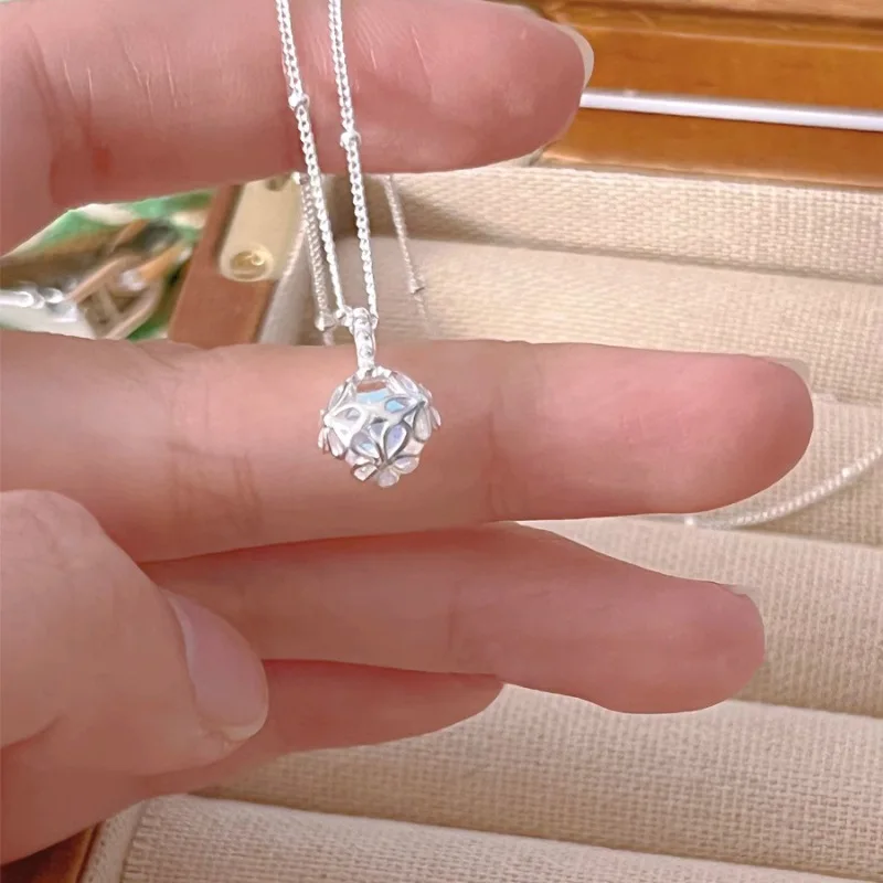 925 Sterling Silver Necklace Moon Stone Floral Pendant Flower Elegant for Women Girl Jewelry Gift Dropshipping Wholesale