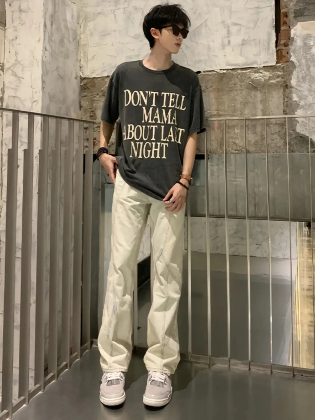 

Retro Waed Yellow Clay Men's Bell Bot Jeans American High Street Vibe Haome High-End Feeling Straight Leg Jeans