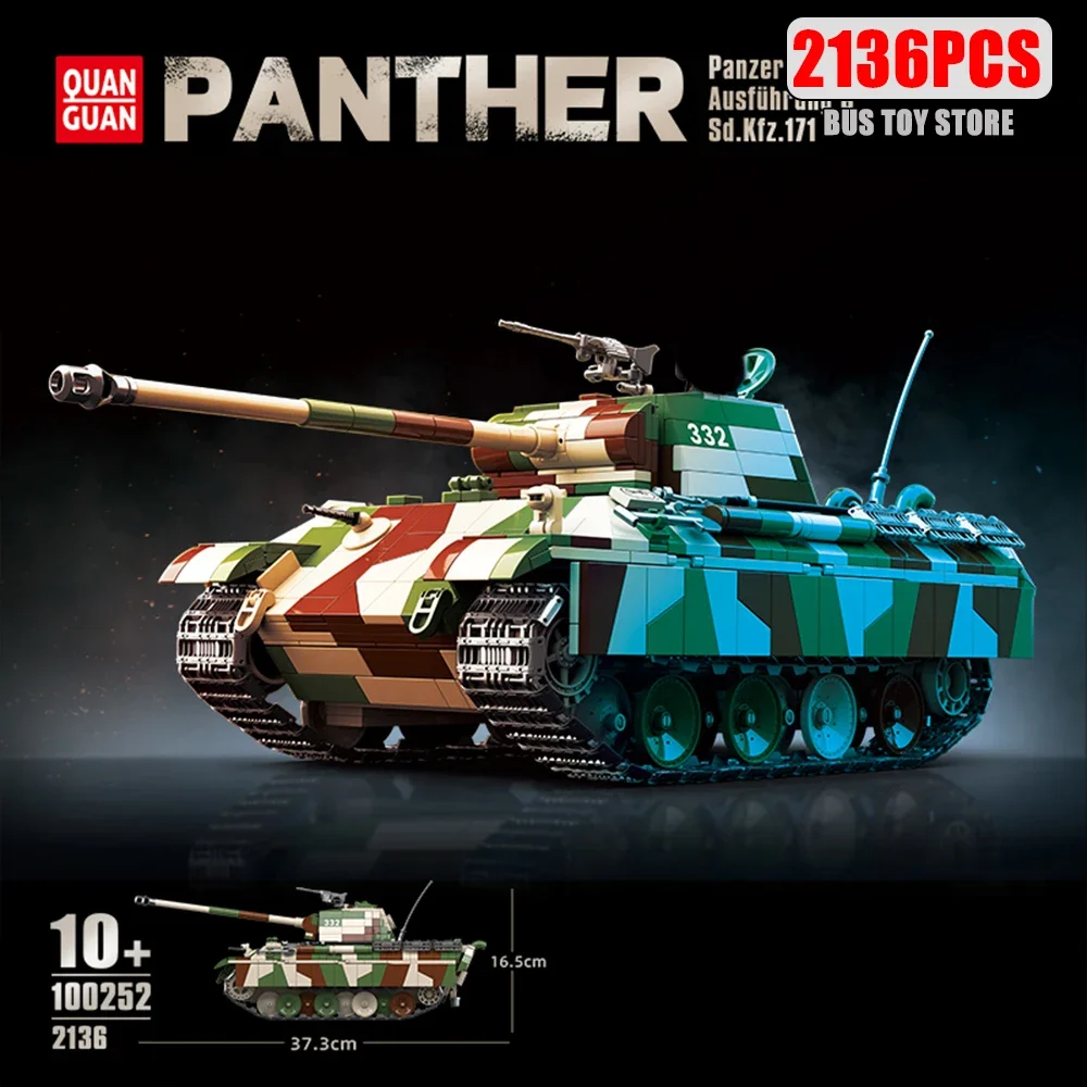 

WW2 Panther Medium Tanks Heavy Tank Building Blocks Technical Military World War German Tiger Toys For Children Gifts 100252