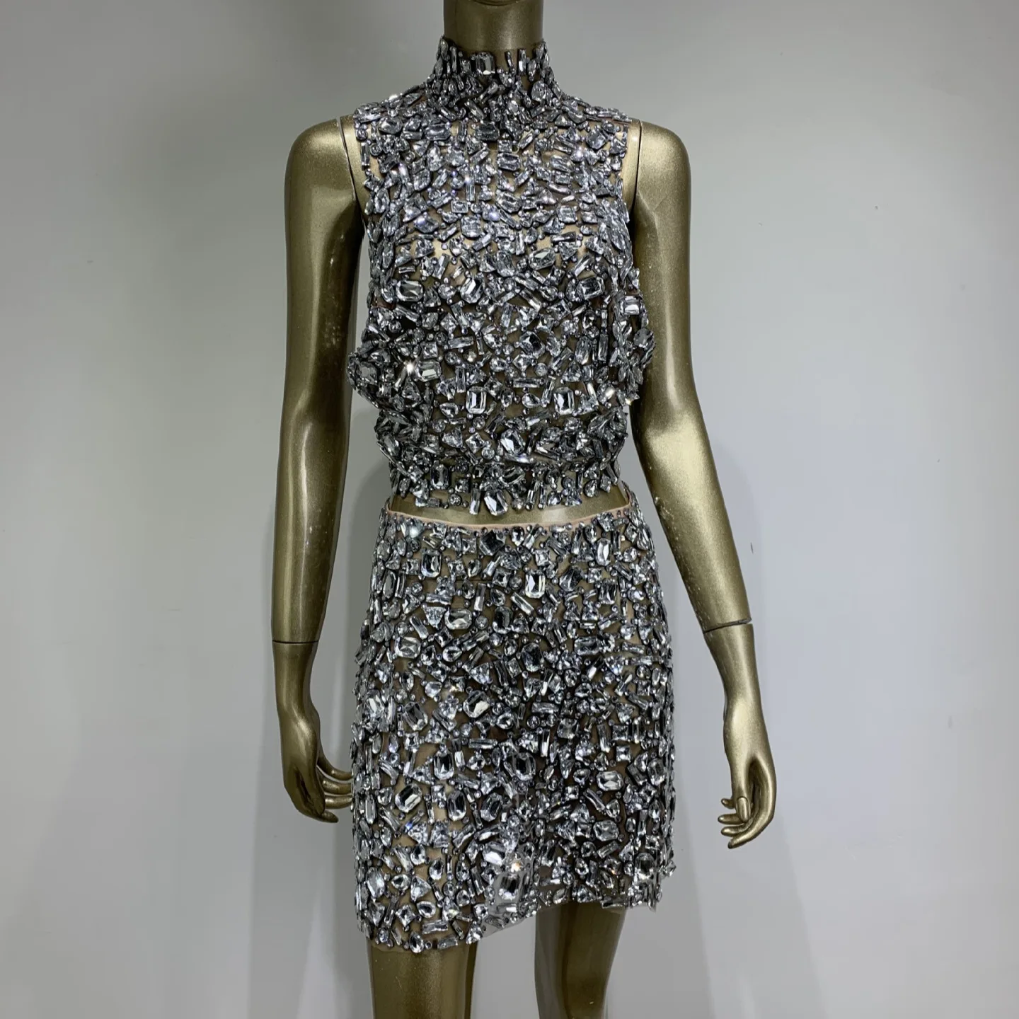 

Sexy Internet Celebrity Shiny Rhinestone Miniskirt Suit - Birthday DJ Female Gogo Costume Women Dresses For Party And Wedding