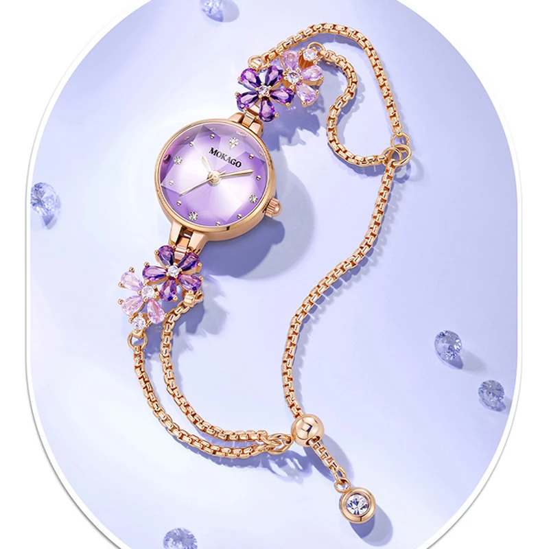 Женские кварцевые часы, модные фиолетовые водонепроницаемые часы, роскошный браслет, наручные часы, женские ювелирные изделия, часы, аксессуары для одежды