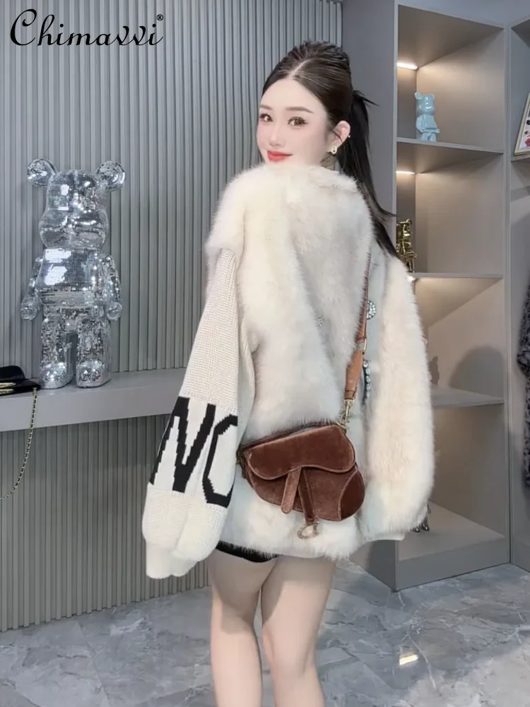 2025 Autumn Winter New Fashion Sheepskin Coat Women Heavy Long Sleeve Warm Elegant Mid-length Faux Wool Fur Baseball Jacket