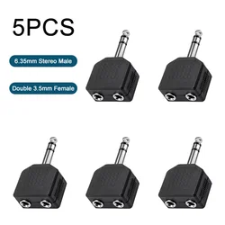 5PCS Audio Plug 6.35 Stereo Male To Double 3.5 Female 3Pole Dual Channel Plug Jack Audio Adapter Headphone Mic Y Splitter