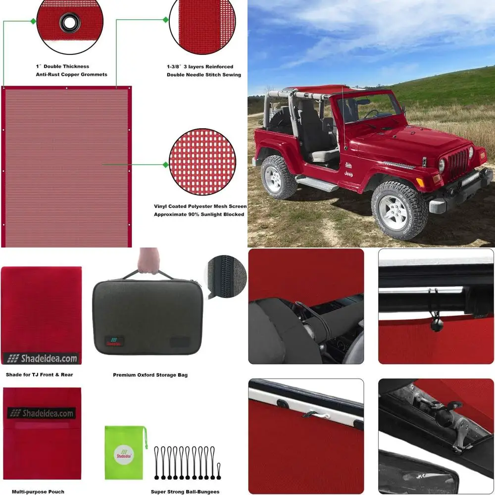 

Wrangler TJ 1997-2006 UV-Blocking Cherry Red Mesh Sunshade with Storage Pouch and 10-Year Warranty