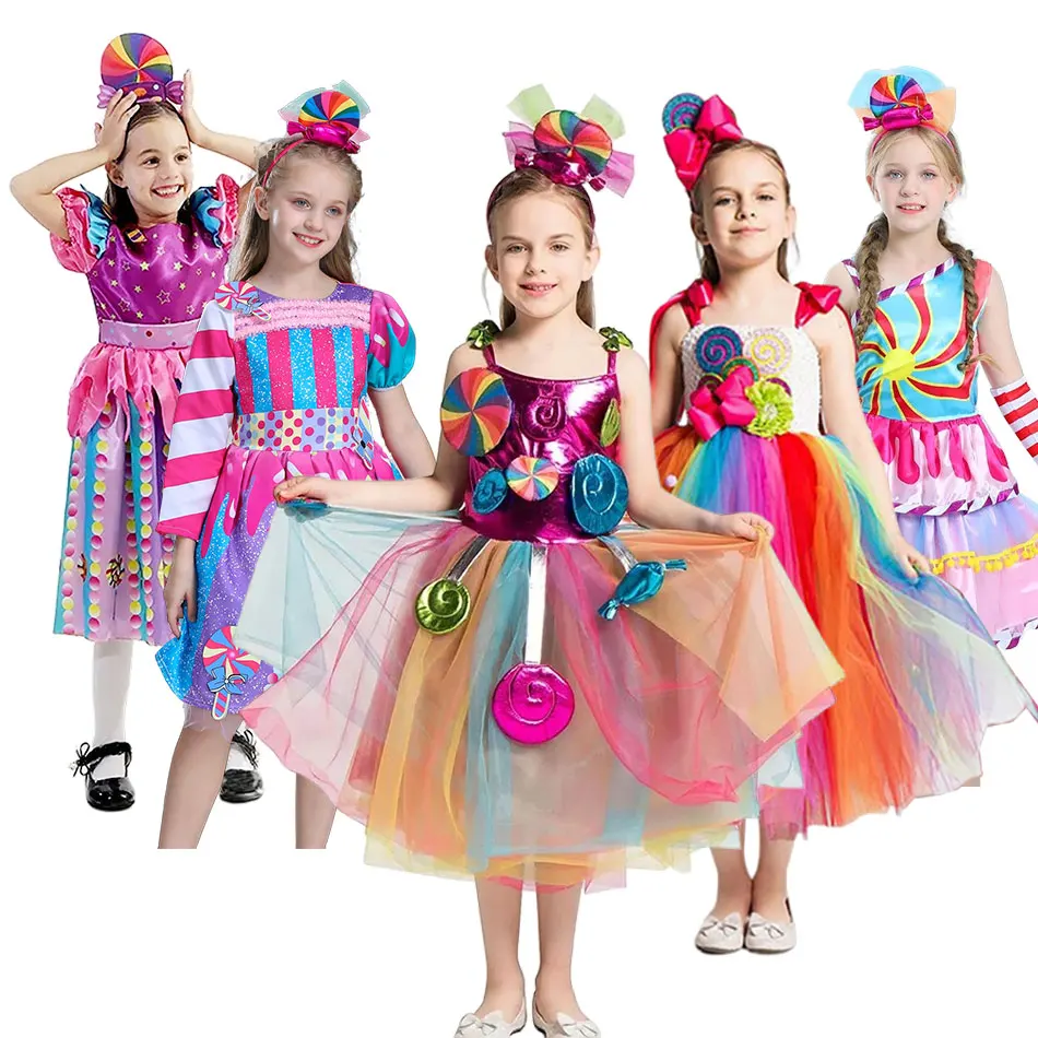 

Delicate Princess Lollipop Fairy Costume Girls Halloween Candy Role Play Dress up Kid Carnival Purim Party Cute Vestidos Rainbow