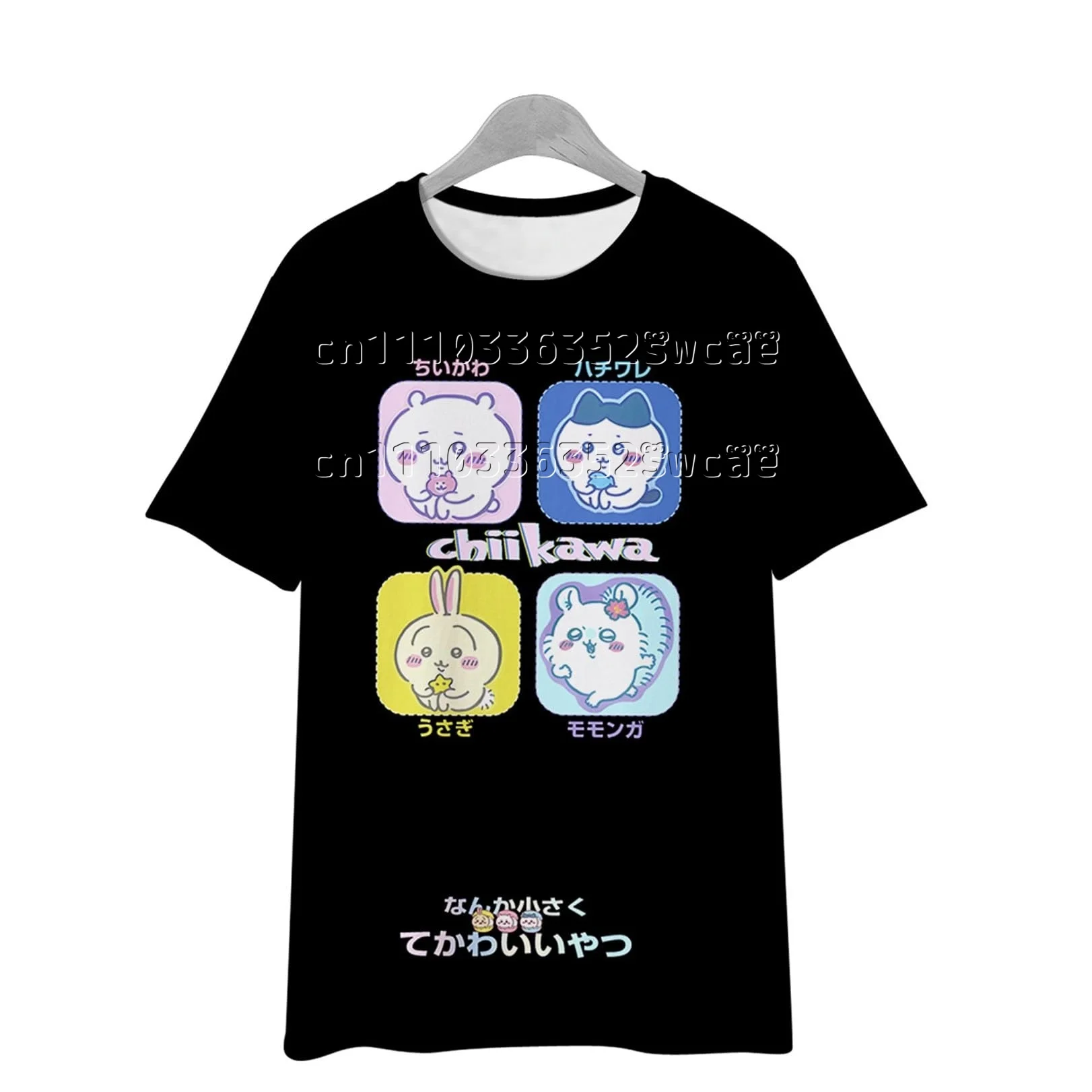 FamilyMatching Sommer Neue Chiikawa-Serie Anime T-Shirt Japanischer Niedlicher Charakter-Print Kurzarm Street Unisex T-Shirt – Detail 10