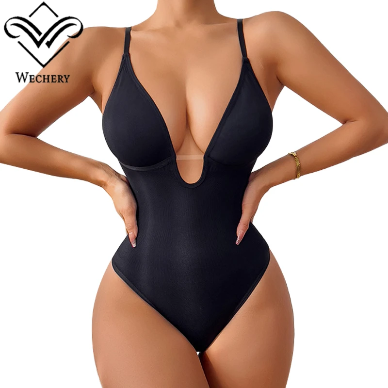 Wechery للتنحيف ملابس داخلية حريمي سلس عميق الخامس الرقبة أعلى مدرب خصر البطن تحكم مثير التخسيس ارتداءها سيور #4