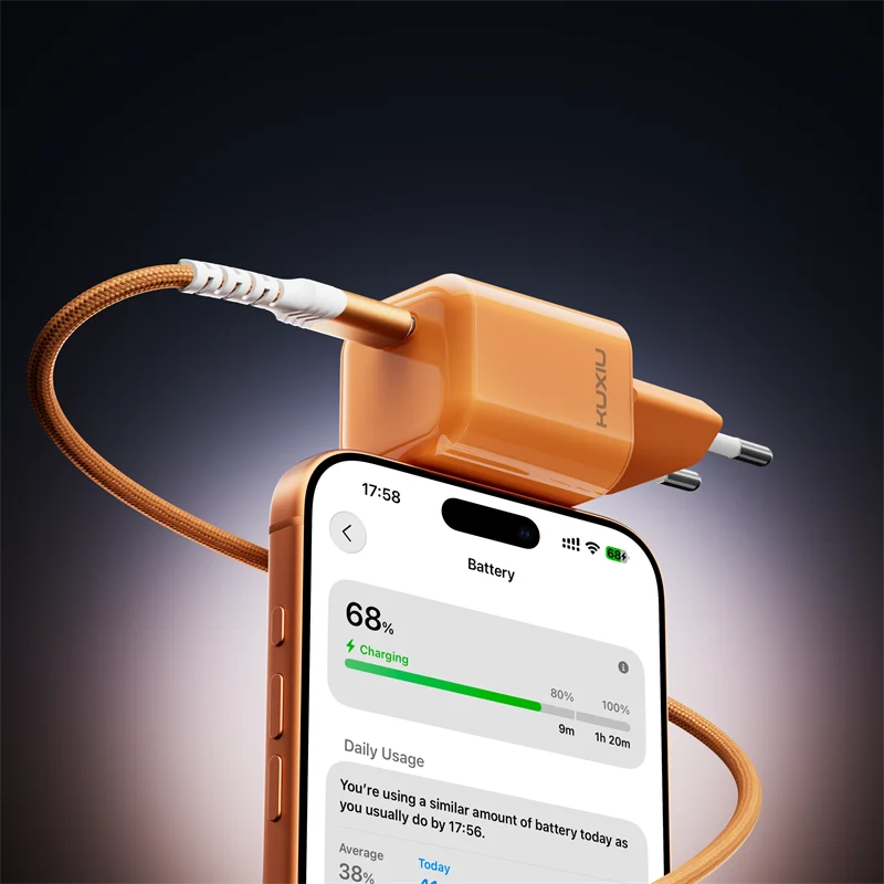 KUXIU IceMini 45W GaN Power Adapter - Cosmic Orange,USB C Charger For iPhone Samsung Xiaomi Google Huawei Charger Power Adapter