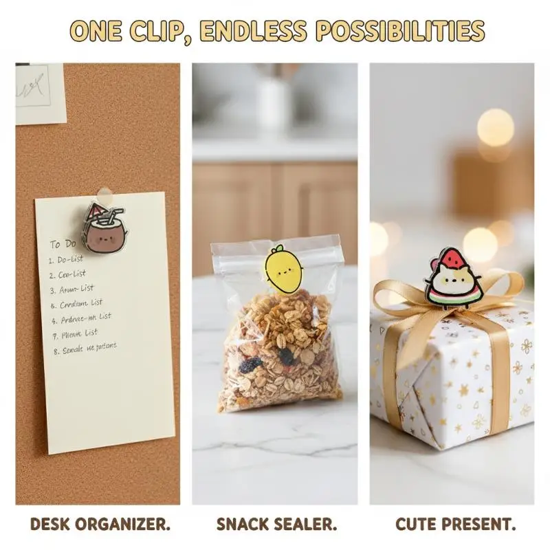 Fruit Cartoon Snack Sealing Clip 4PCS with PP Material Fun Decorative Clips for Food Bag Gifts and Office Notes