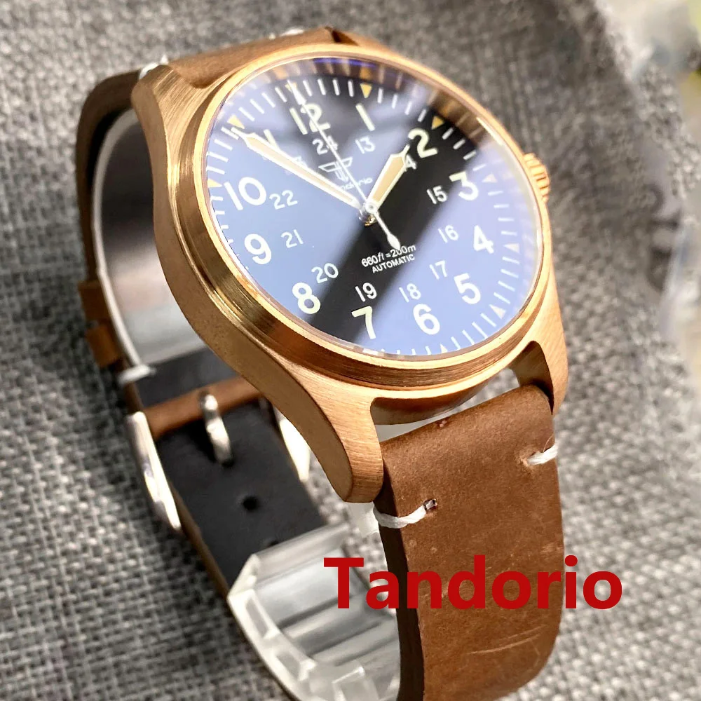 39mm Tandorio 20ATM Diving NH35A PT5000 Movement Solid Cusn8 Bronze Sapphire Glass Automatic Pilot Men Vintage Watch Luminous