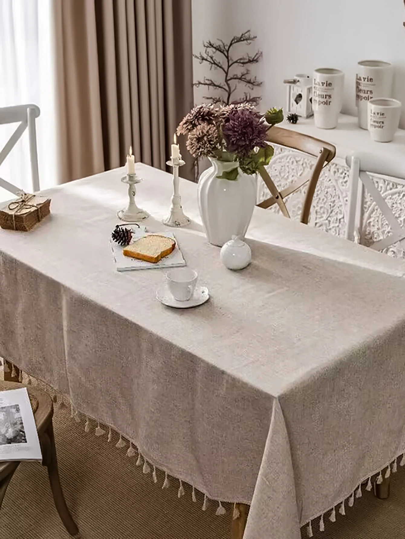 Linen Rectangle Tablecloth, Slubby Textured Fall Lightweight ,Stain Resistant Burlap ,Used For Kitchen And Living Room