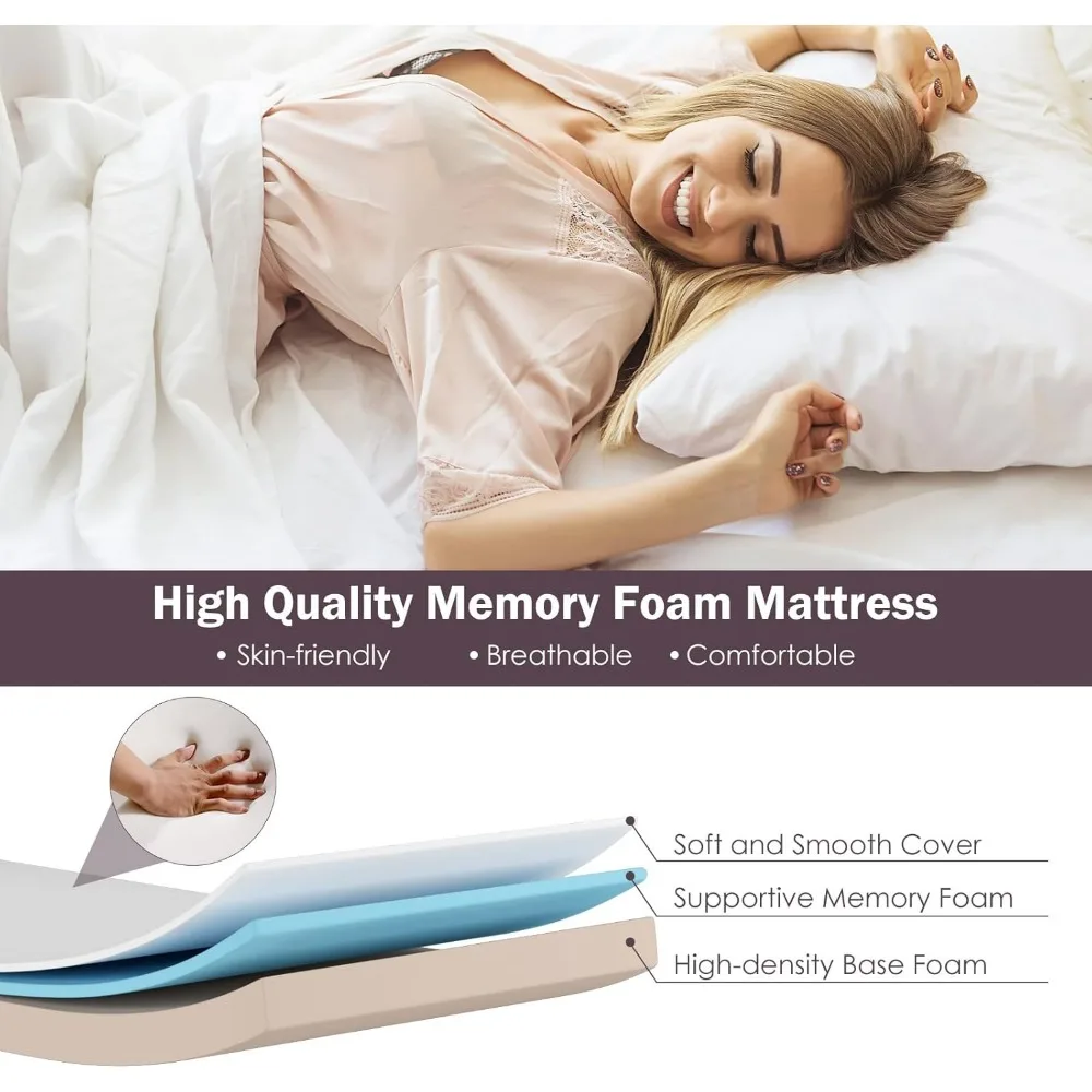 سرير قابل للطي مع مرتبة إسفنجية الذاكرة، سرير ضيوف صغير الحجم بإطار معدني قوي، 4 عجلات، أغطية، سرير قابل للطي، Por #6