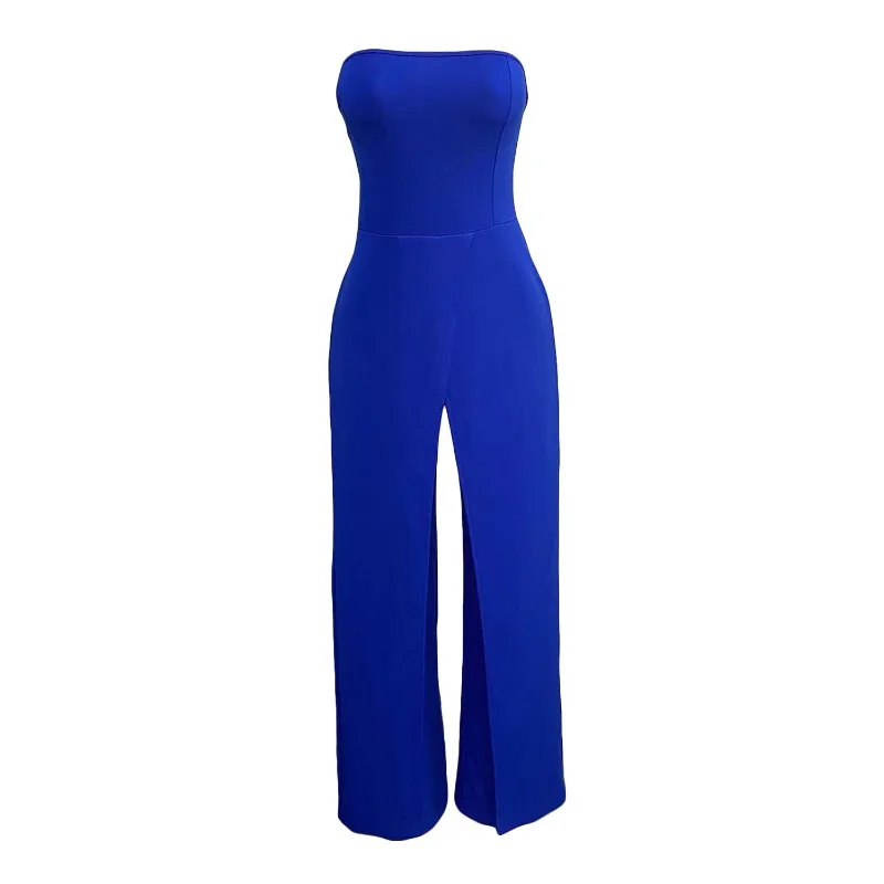 Summer Women's Casual Sleeveless High Waist Elegant Bandeau Jumpsuit Temperament Commuting New Female Sexy Slit Party Jumpsuits
