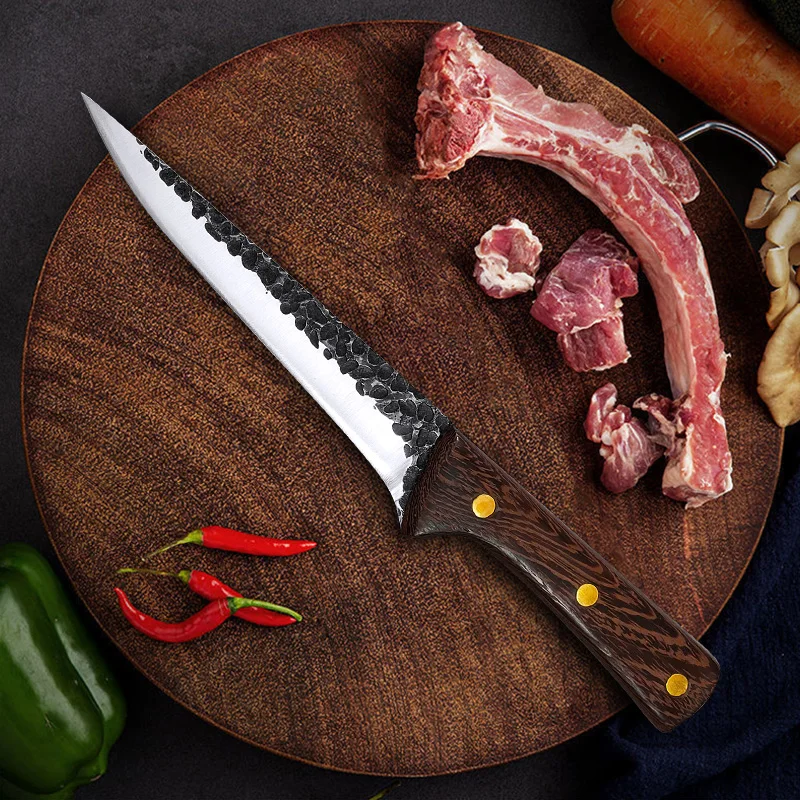 Utility Slicing Knife Barbecue Meat Fruit Fish Filleting Boning Knife Hand Forged Blade Wood Handle Kitchen Knives Chef Cooking