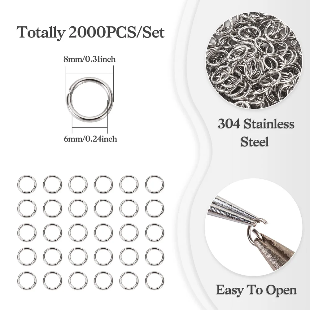 2000Pcs 8mm 304 Stainless Steel Jump Rings Metal Split Rings Connectors For Diy Jewelry Finding Making