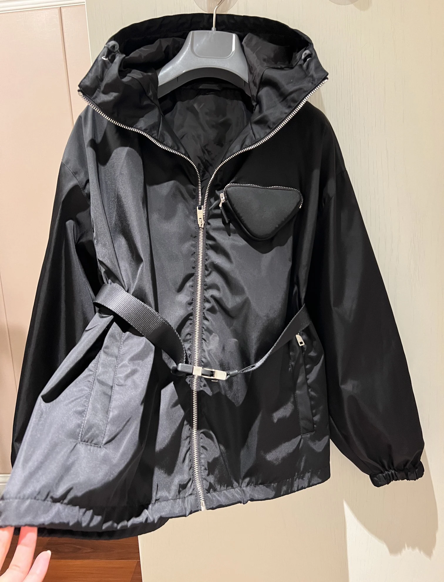 EVACANDIS High Quality Women New Hooded Trench Coat With Belt Windproof Waterproof Solid Zipper Black Tops Chic Casual Luxury