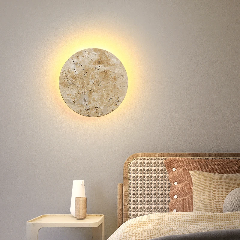 IWHD Nordic Modern LED Wall Lights Living Dining Room Bar Yellow Travertine Interior Home Decor Creatvie Bedside Lamp Lamparas