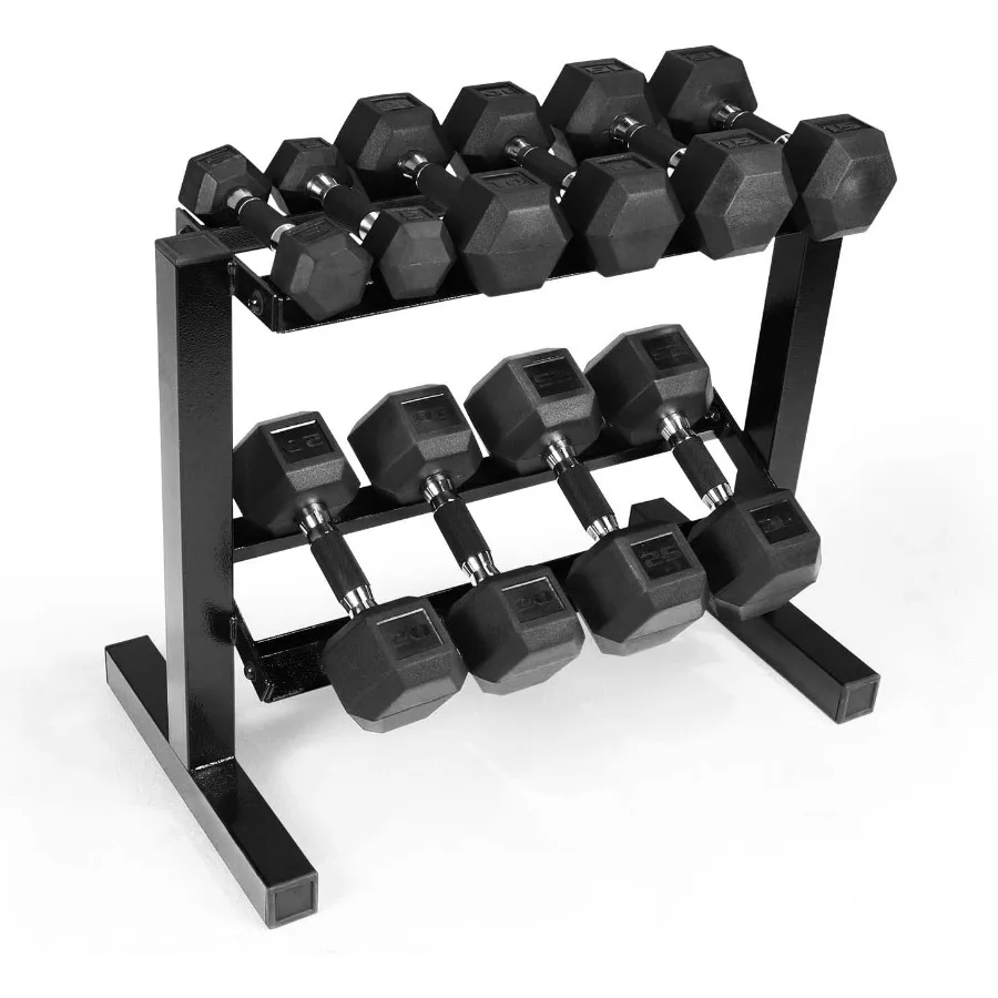 مجموعة دمبل سعة 150 رطل مع رف من طبقتين وخيارات متعددة