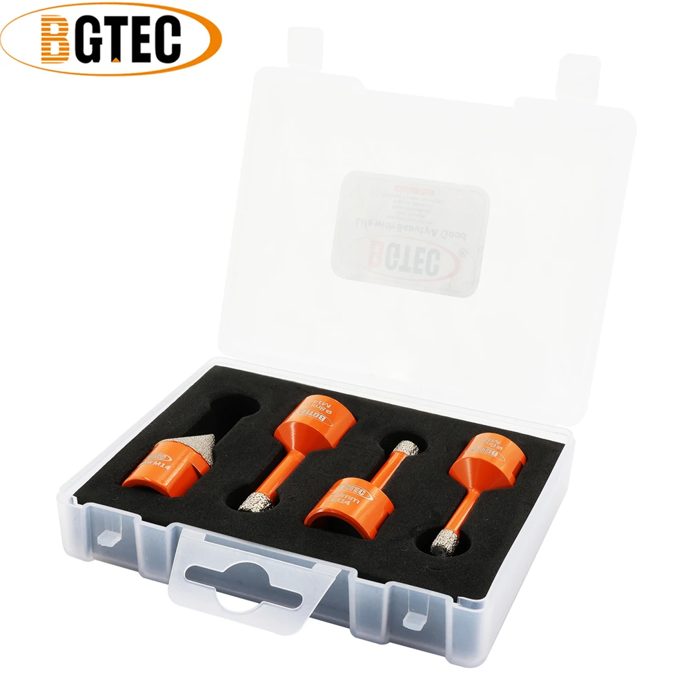 BGTEC 4pcs/Box Dia6/8/8mm Diamond Drill Core Bits+Diamond Chamfer Drilling Milling Tile Marble Granite Porcelain M14 Tool Kit