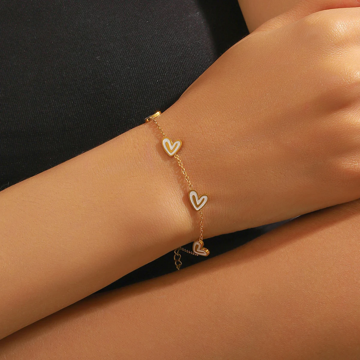 DIEYURO 316L Stainless Steel Minimalist Two-tone Heart-shaped Necklace Earrings Bracelet Set For Womens New Fashion Jewelry Gift