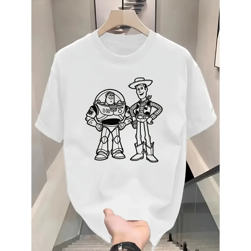 

Женская футболка Disney Toy Story с принтом Базза Лайтера и Вуди, белая летняя повседневная футболка с круглым вырезом и короткими рукавами, стиль для пар