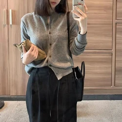 Spring and autumn new female 100% pure cashmere cardigan round neck temperament high-end knitted sweater Joker coat