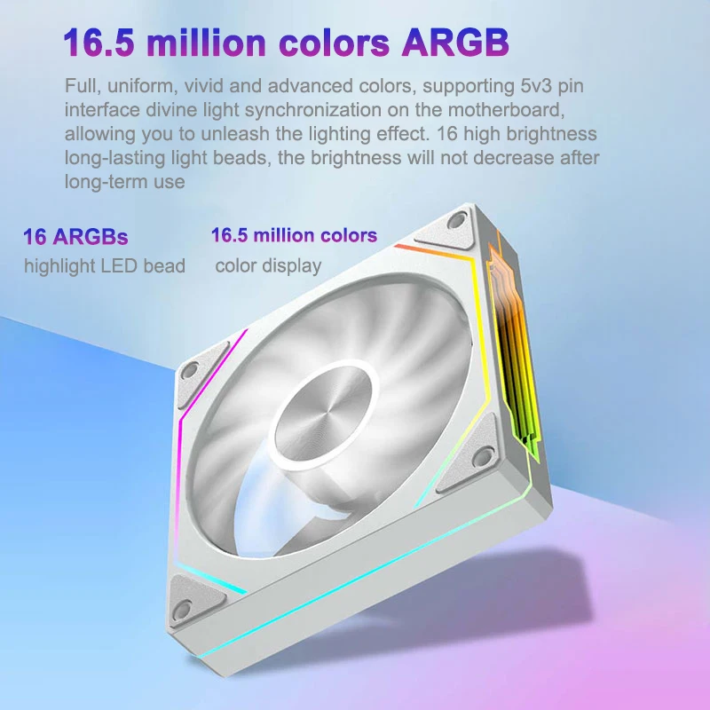 Power Train PRISM 5 Pro Computer Chassis Fan 120mm ARGB 4Pin PWM Quiet CPU Cooling Fan 12V Large Air Volume 56.8CFM/600-1500RPM
