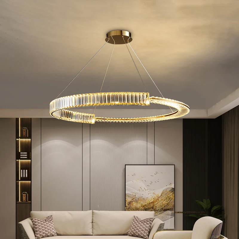 AOSONG Hanging Chandelier Crystal Modern LED Luxury Rings Pendant Light Home Decor For Living Dining Room Villa Duplex