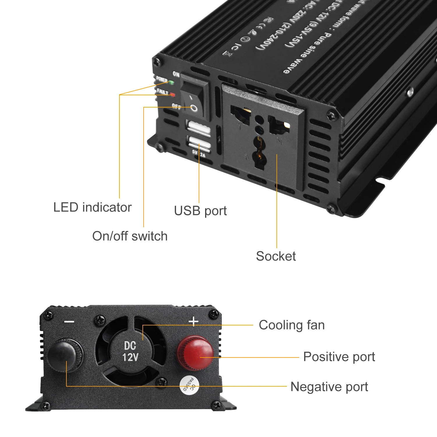 Pure Sine Wave DC 12V To AC 220V 50Hz/60Hz 1000W Car Power Inverter Transformer Converter With 3.1A Dual USB Universal/EU Socket