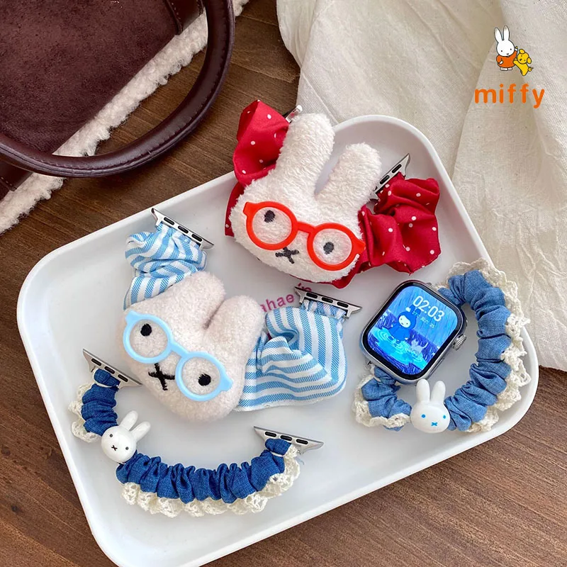 

Cute Miffy Watch Band Suitable for Iwatch Ultra 11 9 Cartoon Hair Loop Rabbit Watch Band Dopamine Anime Accessories Perfect Gift