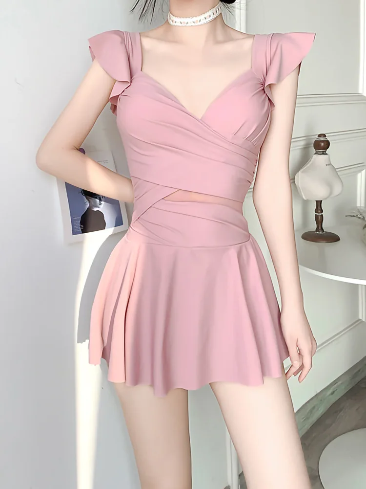 Women one piece swimsuit dress 2026 new sexy strapless steel frame slim conservative swimming suit for women's clothing