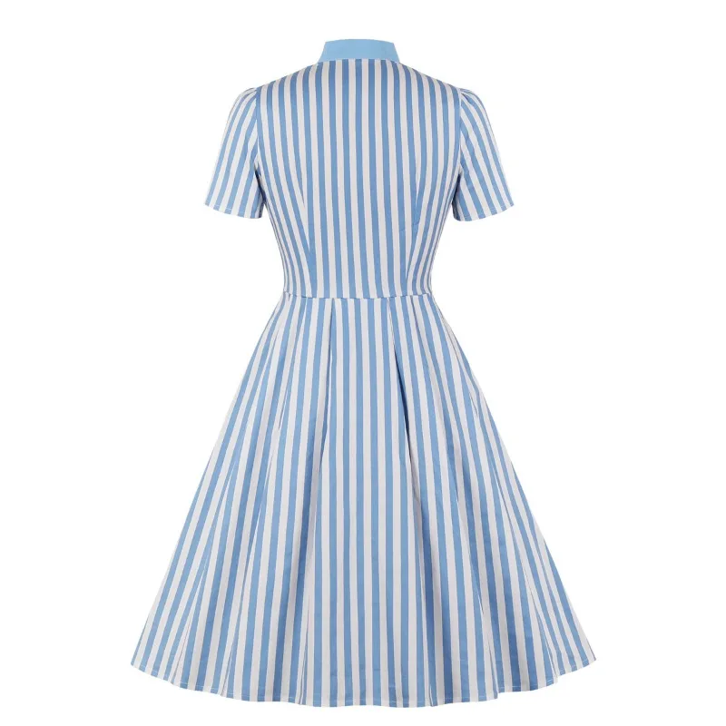 2024 New Retro Women Carnival Striped Button Dress Mardi Gras Party Performance Costumes Cosplay Dresses Temperament Swing Dress